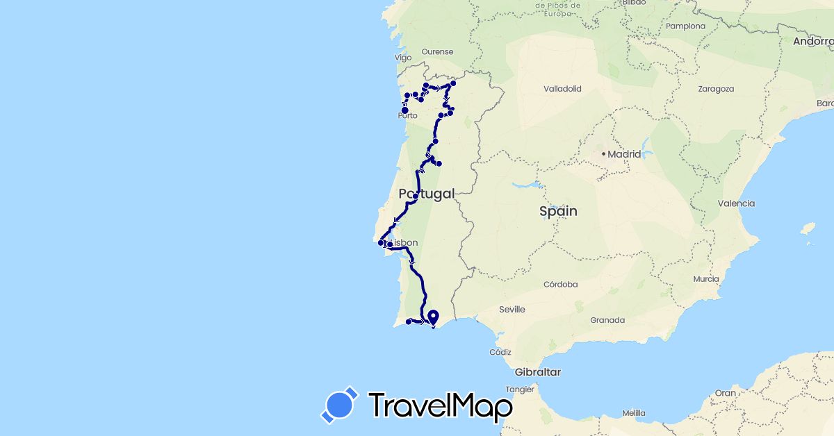 TravelMap itinerary: driving, plane in Portugal (Europe)